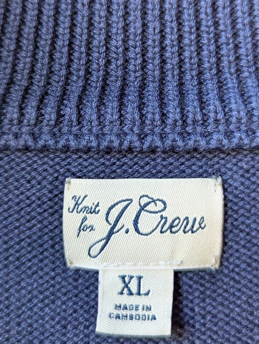J. Crew Men's Heritage Cotton Quarter-Zip Sweater Navy Blue Size XL 100% Cotton